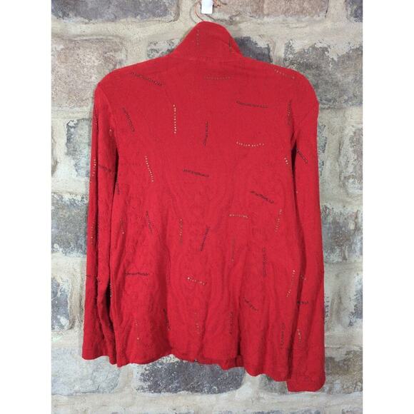 Spa By Chico's Sweatshirt Woman's Small Red Beaded Stripes Full Zip Athletic - Picture 6 of 12